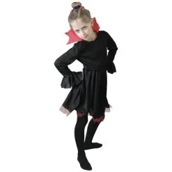 Déguisement Noir De Petite Vampire Avec Col Rouge