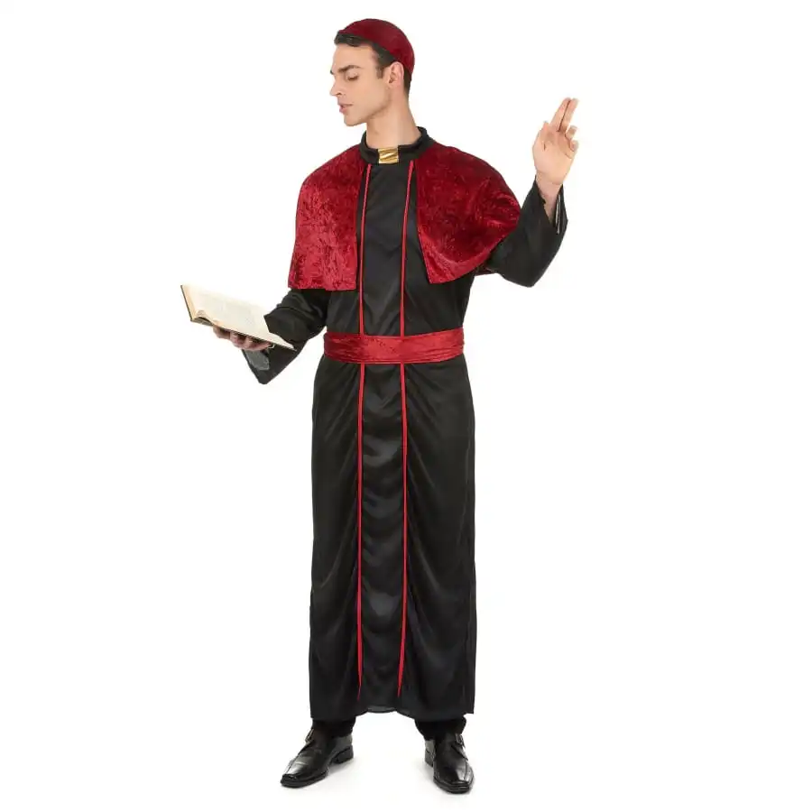 Déguisement Noir De Prêtre Avec Capeline Rouge 1 Déguisement Noir De Prêtre Avec Capeline Rouge