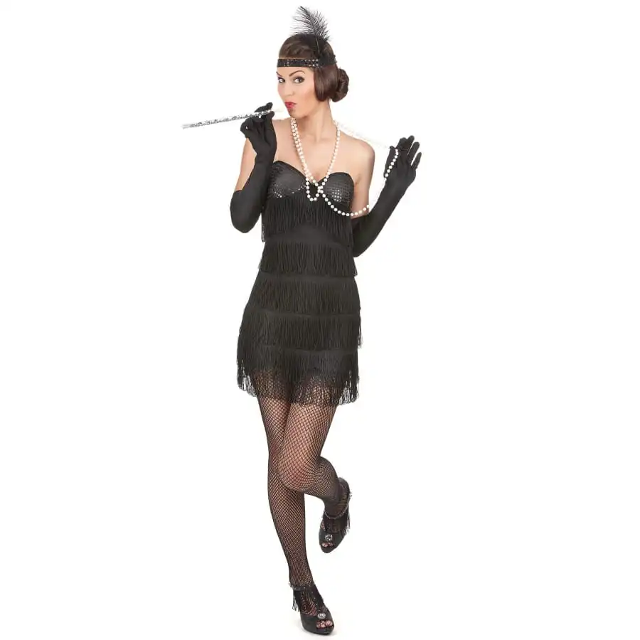 Déguisement Robe Charleston Noire Sexy à Franges 1 Déguisement Robe Charleston Noire Sexy à Franges