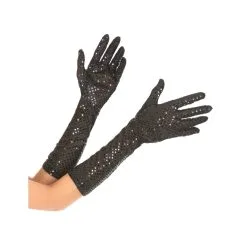 Gants Mi-longs Noirs Recouverts De Sequins