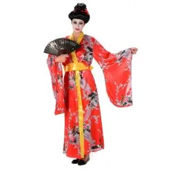 Kimono Rouge Motifs Fleuris Pour Femme