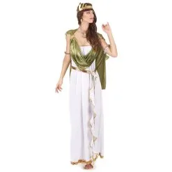 Long Déguisement Blanc De Déesse, Toge Verte