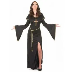 Long Déguisement Noir Et Doré De Religieuse