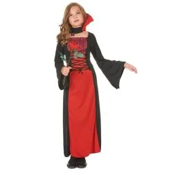 Long Déguisement Rouge Noir De Petite Vampiresse