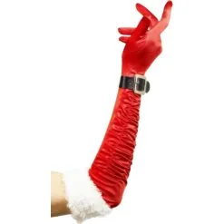 Longs Gants De Noel Rouge Et Blancs Avec Boucle