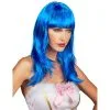 Longue Perruque Bleue Unie à Frange