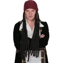 Longue Perruque Dread Noire De Pirate Avec Bandana 5 Longue Perruque Dread Noire De Pirate Avec Bandana -Camouflage Soldes Boutique Longue perruque dread noire de pirate avec bandana 29460
