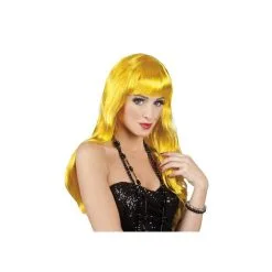 Longue Perruque Jaune Ondulée Avec Frange