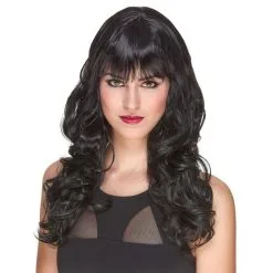 Longue Perruque Noire 3/4 Bouclée