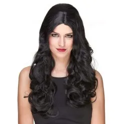 Longue Perruque Noire Bouclée, Luxe