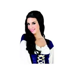 Longue Perruque Noire Médiévale Ondulée