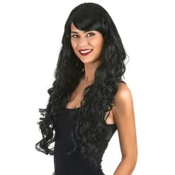 Longue Perruque Noire Ondulée