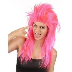 Longue Perruque Rock Star Rose Unie