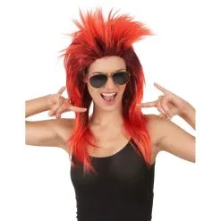 Longue Perruque Rock Star Rouge Racines Noires