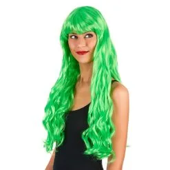 Costume Court De Fée Verte Pour Femme -Camouflage Soldes Boutique Longue perruque verte fluo ondulee