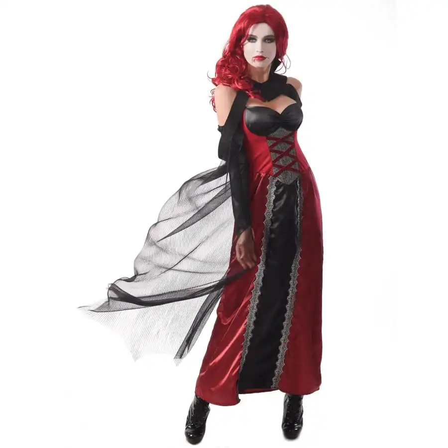 Longue Robe De Vampire Noire Rouge Sexy Pour Femme 1 Longue Robe De Vampire Noire Rouge Sexy Pour Femme