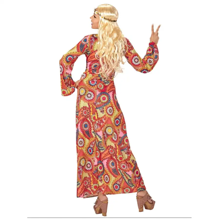 Longue Robe Hippie Multicolore Motifs 60's 2 Longue Robe Hippie Multicolore Motifs 60's – Image 2