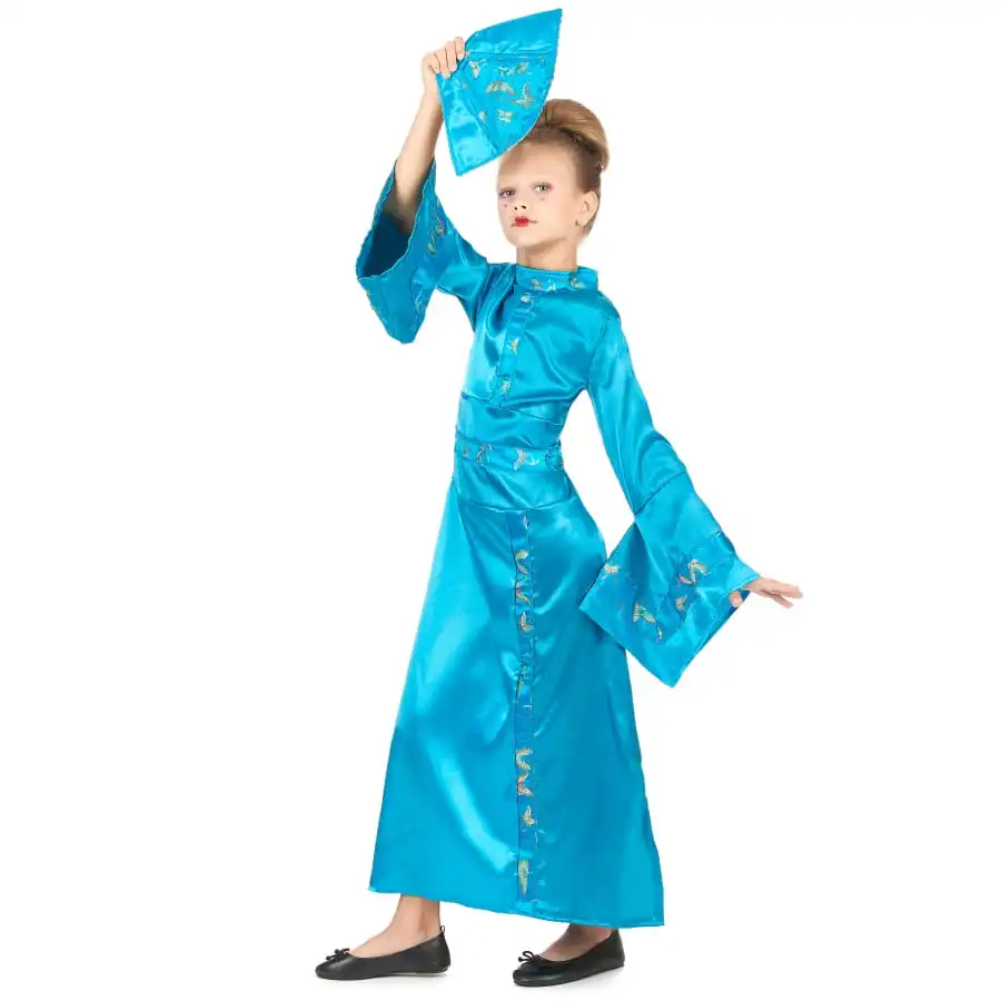 Longue Robe Kimono Bleue Asiatique Pour Enfant 2 Longue Robe Kimono Bleue Asiatique Pour Enfant – Image 2