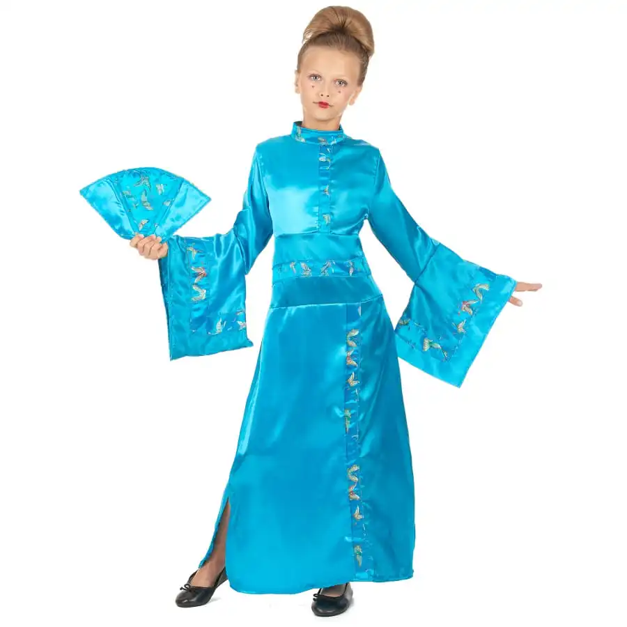 Longue Robe Kimono Bleue Asiatique Pour Enfant 1 Longue Robe Kimono Bleue Asiatique Pour Enfant