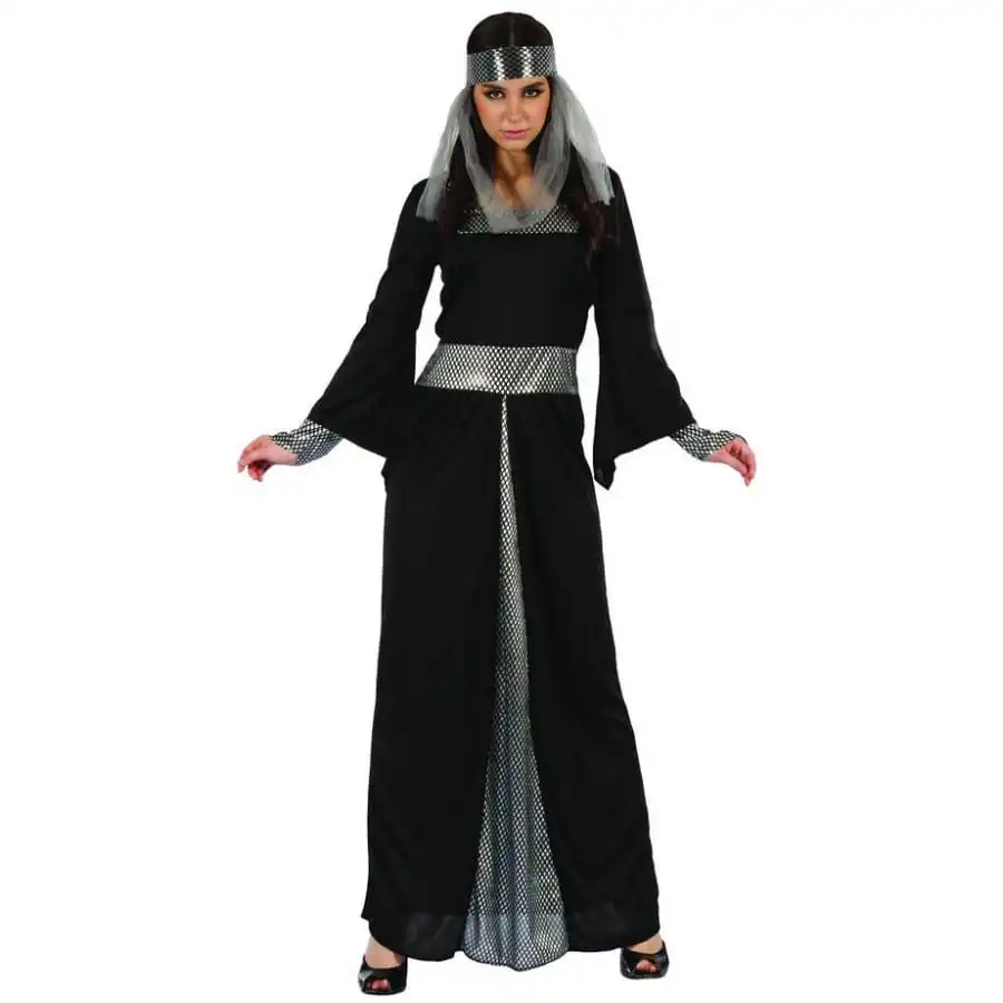 Longue Robe Médiévale Noire Et Argentée 4 Longue Robe Médiévale Noire Et Argentée – Image 4