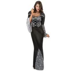 Longue Robe Noire Avec Motifs De Femme Vampire