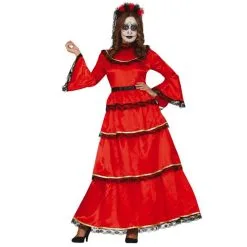 Longue Robe Rouge Dia De Los Muertos Pour Femme
