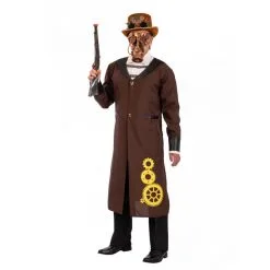 Longue Veste Steampunk Marron Avec Jabot, Homme