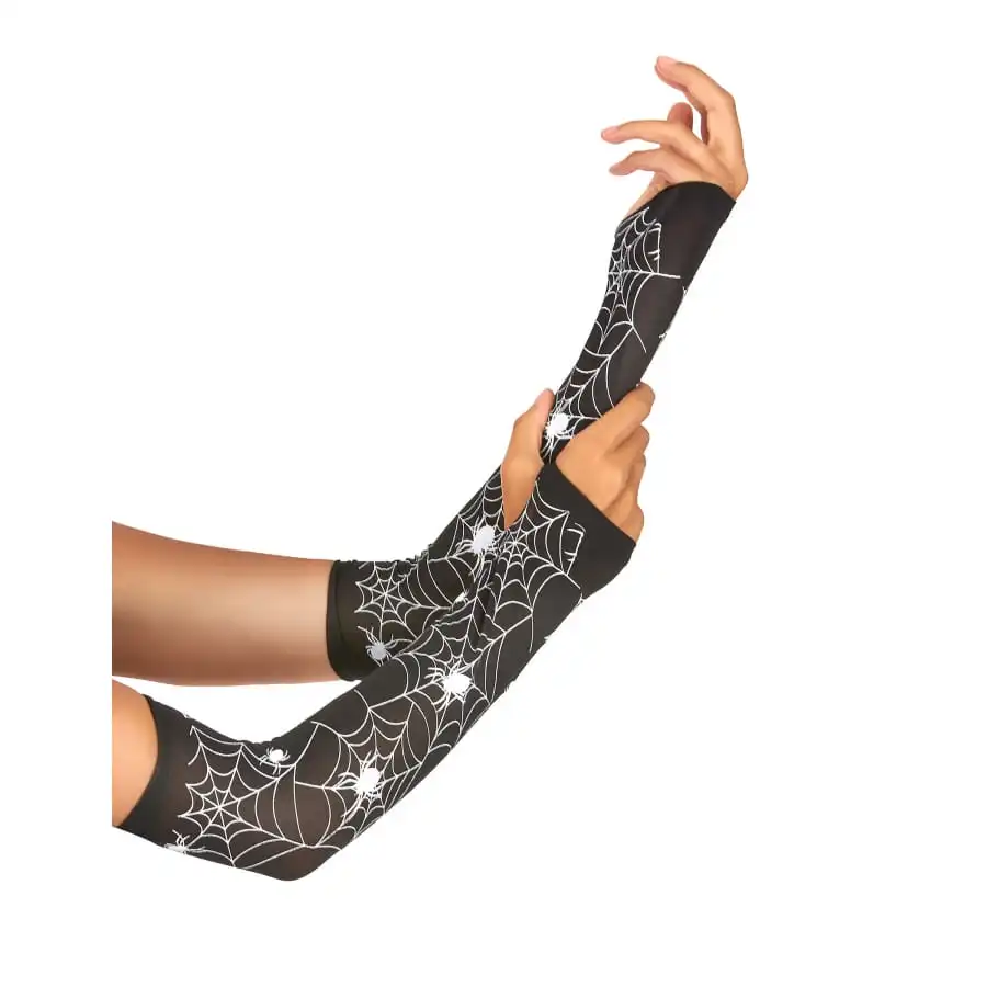 Longues Mitaines Noires Toiles D'araignées 1 Longues Mitaines Noires Toiles D'araignées