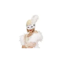 Loup Blanc Avec Plume Et Rose Blanche