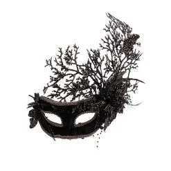 Loup Noir Avec Fleurs Et Branchages D'un Côté