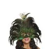 Loup Vénitien Vert Avec Plumes De Paon Pour Adulte