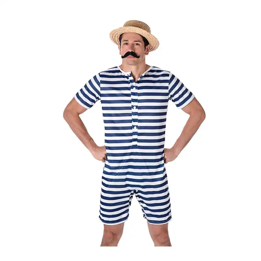 Maillot Rétro Rayé Blanc Bleu Pour Adulte 2 Maillot Rétro Rayé Blanc Bleu Pour Adulte – Image 2