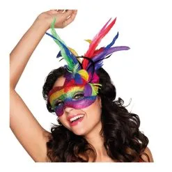 Masque Loup Arc En Ciel Avec Plumes