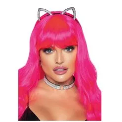 Oreilles Et Colier Chat En Strass Argentés