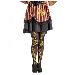 Paire De Collants Noirs Steampunk Motifs Rouage