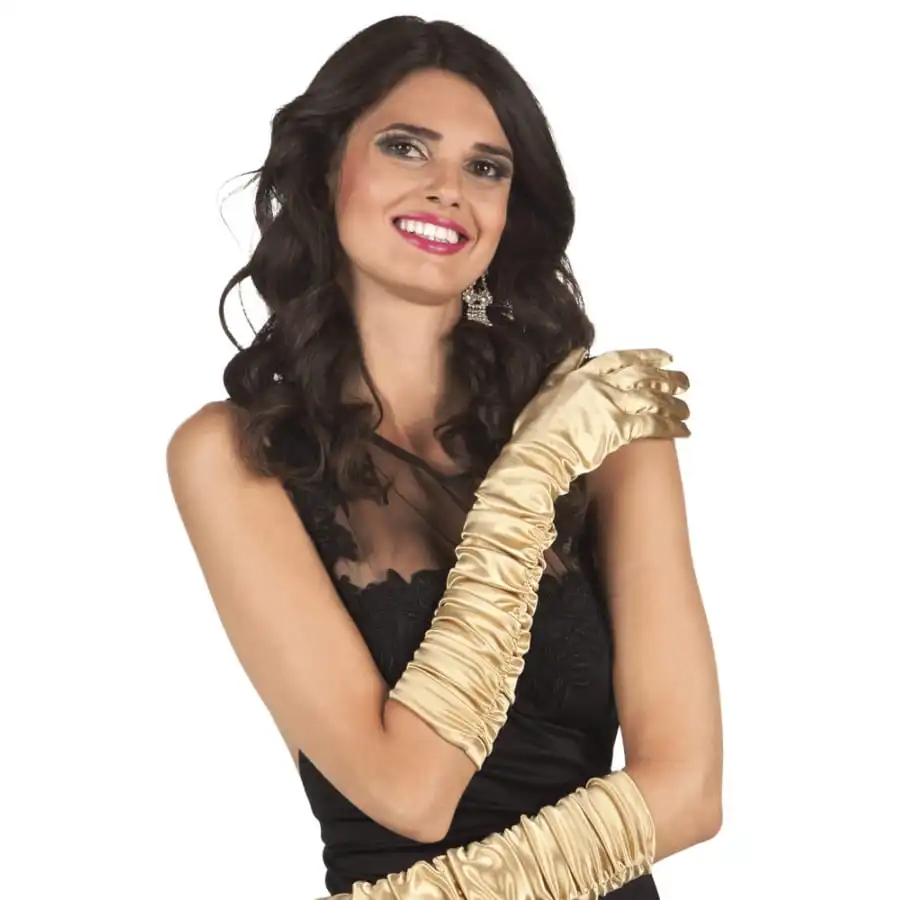 Paire De Gants Longs Dorés Satinés 42cm 1 Paire De Gants Longs Dorés Satinés 42cm