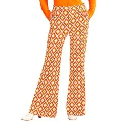 Pantalon Années 70 Orange Motifs Losanges, Femme