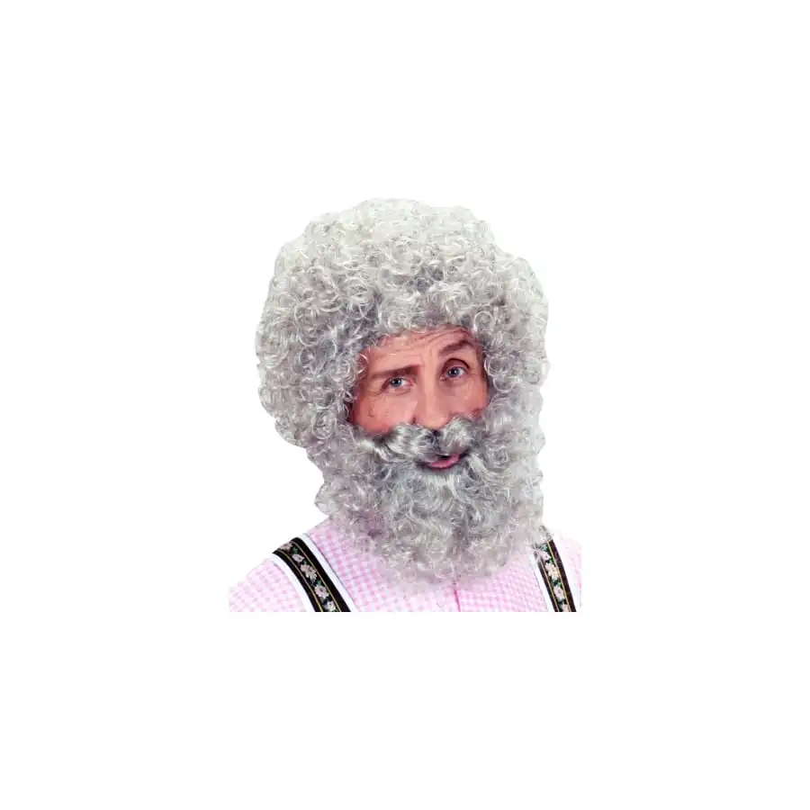 Perruque Bouclee Grise Avec Barbe 1 Perruque Bouclee Grise Avec Barbe