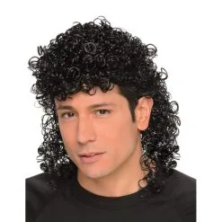 Perruque Bouclée Noire Coupe Mulet