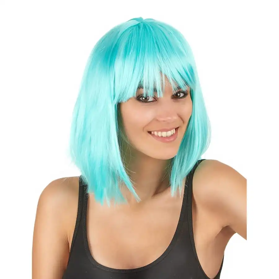 Perruque Carré Bleu Ciel Mi-long Avec Frange 1 Perruque Carré Bleu Ciel Mi-long Avec Frange