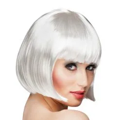 Perruque Carré Court Blanc Avec Frange Droite