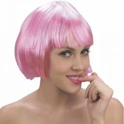 Perruque Carré Court Rose Avec Frange Droite