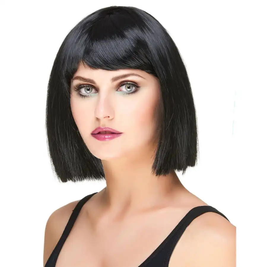Perruque Carré Noire Mi Long à Frange 1 Perruque Carré Noire Mi Long à Frange
