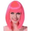 Perruque Carré Rose Fluo Mi-long Avec Frange