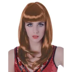 Perruque Châtain Mi-longue à Frange Droite