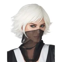 Perruque Cosplay Blanche Courte Pour Adulte