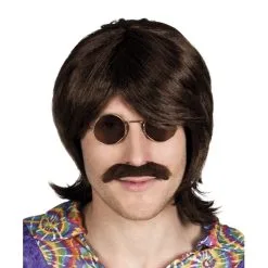 Costume De Hippie Bleu Pour Homme -Camouflage Soldes Boutique Perruque et moustache marron style annees 70