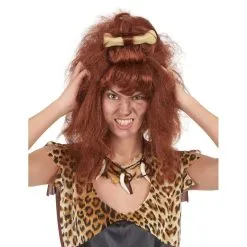 Perruque Marron Femme Des Cavernes Avec Os