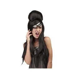 Perruque Noire Amy Winehouse Mèche Blanche