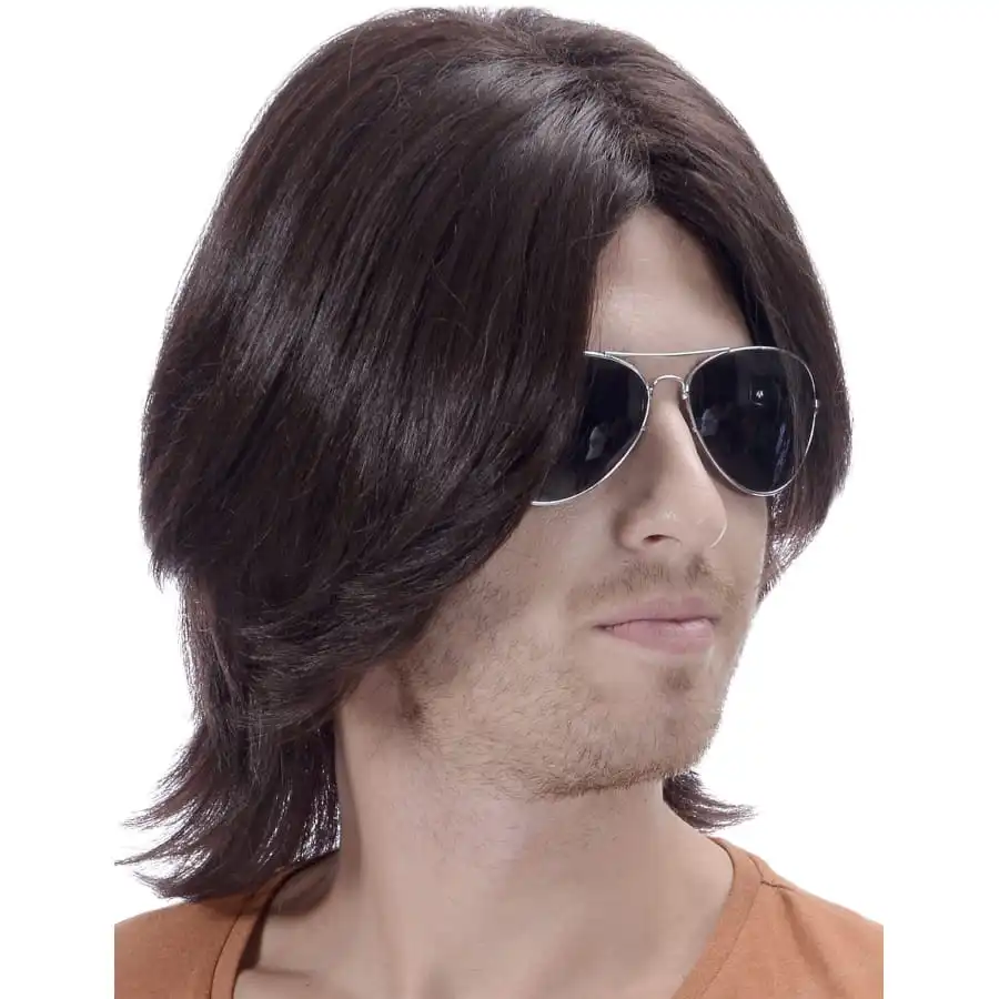 Perruque Noire Années 70 Pour Homme, Mi Longue 2 Perruque Noire Années 70 Pour Homme, Mi Longue – Image 2
